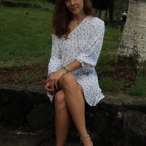 O’Neill Cotton Floral Patterned White and Blue Dress